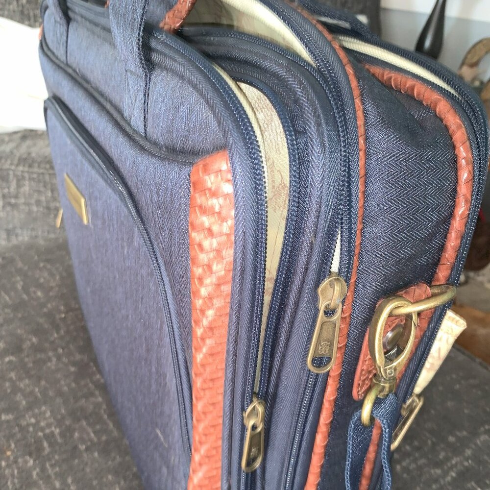 Tommy Bahama Navy Blue Laptop Bag with Tan Trim – Travel Briefcase Style